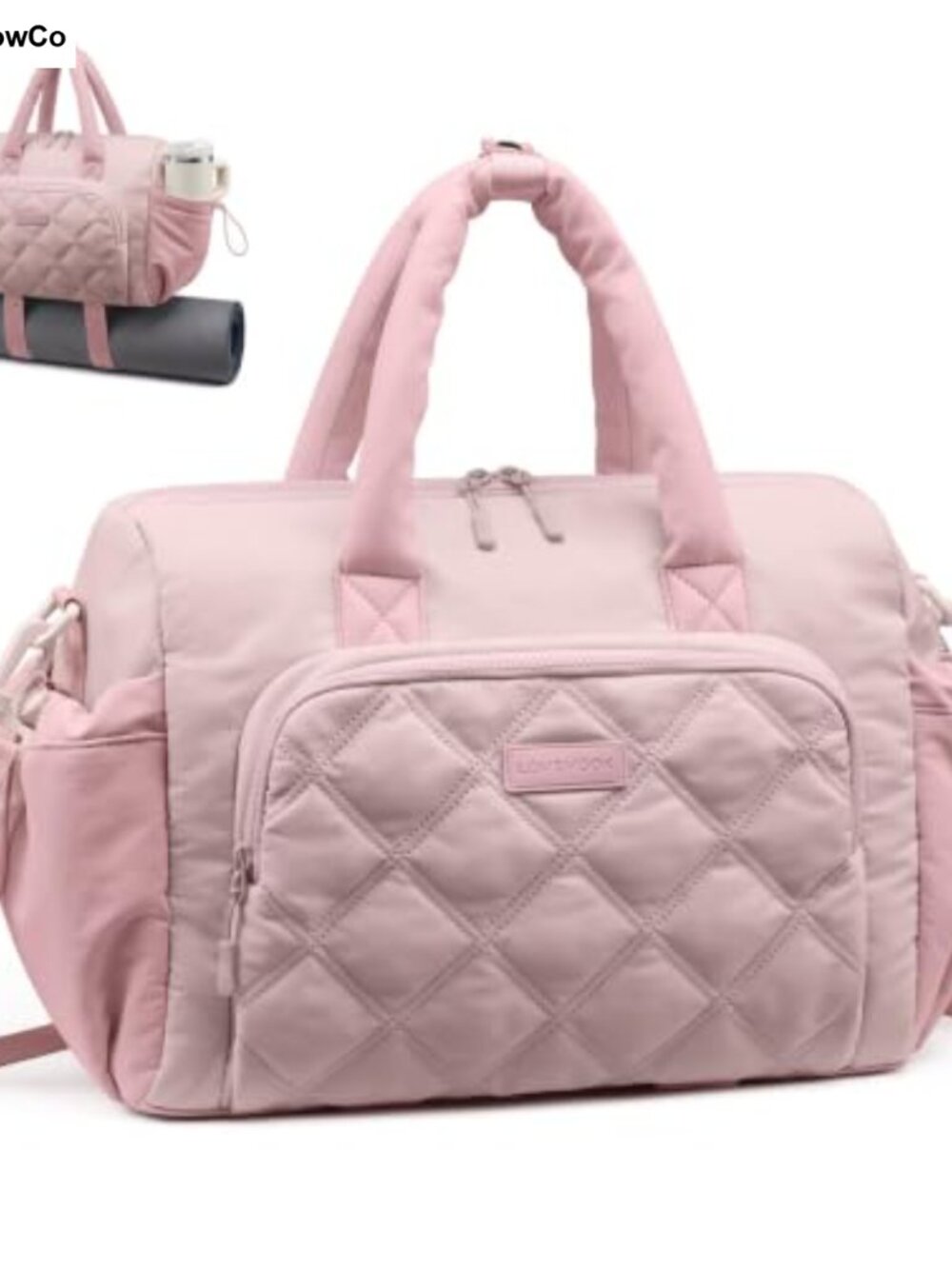 Quilted Small Gym Bag with Water Bottle Pocket, Lightweight Travel Duffel with